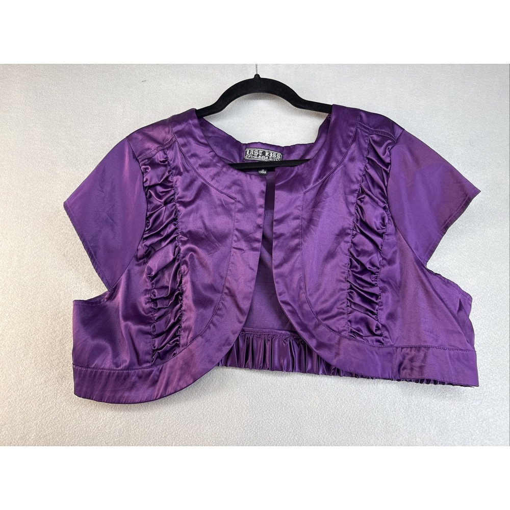 Last Kiss Y2K Purple Satin Bolero Shrug Ruffle Ruched Cropped Jacket Vintage 1X